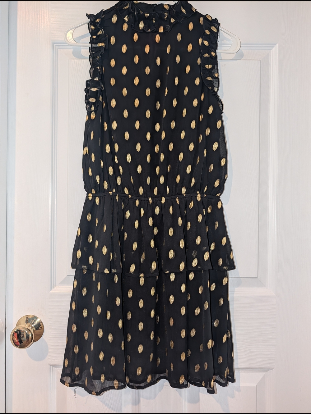 glam "Cause to Celebrate" Black & Gold Metallic Polka Dot Ruffled Tiered Dress